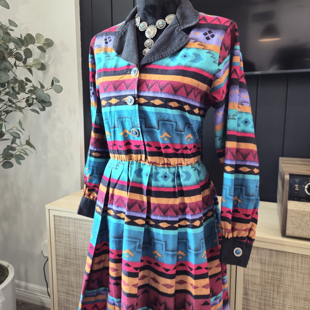 Vintage Aztec Print South Western Style Dress